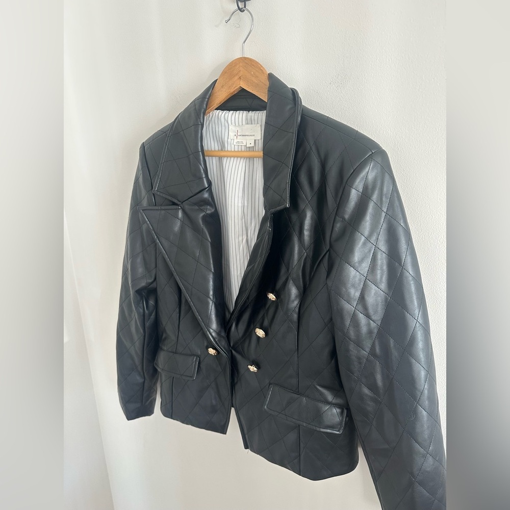 Anthropologie faux leather black quilted blazer size medium - Picture 3 of 6